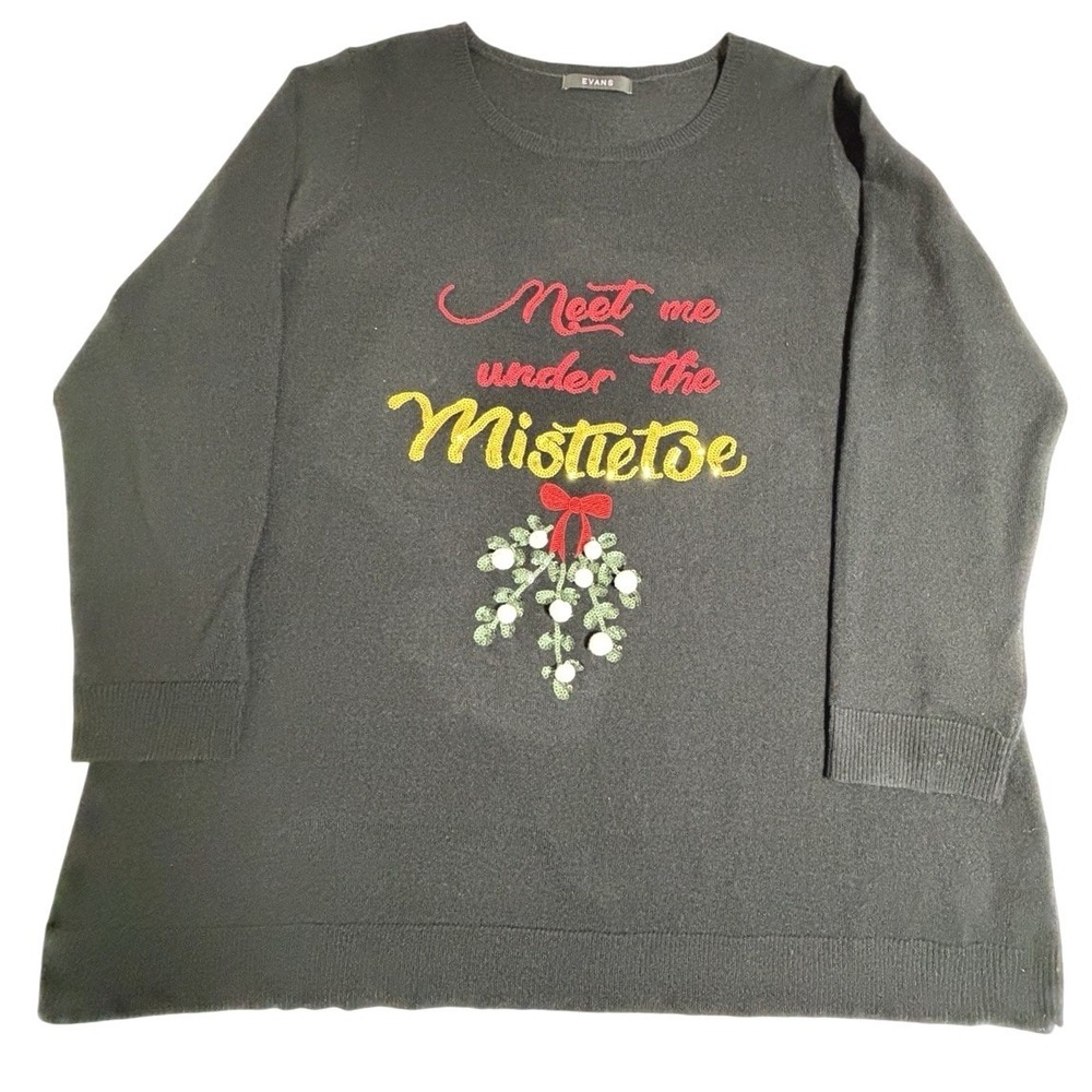 Evans Black Mistletoe Christmas Sweater Women's Size 22/24 Holiday Party